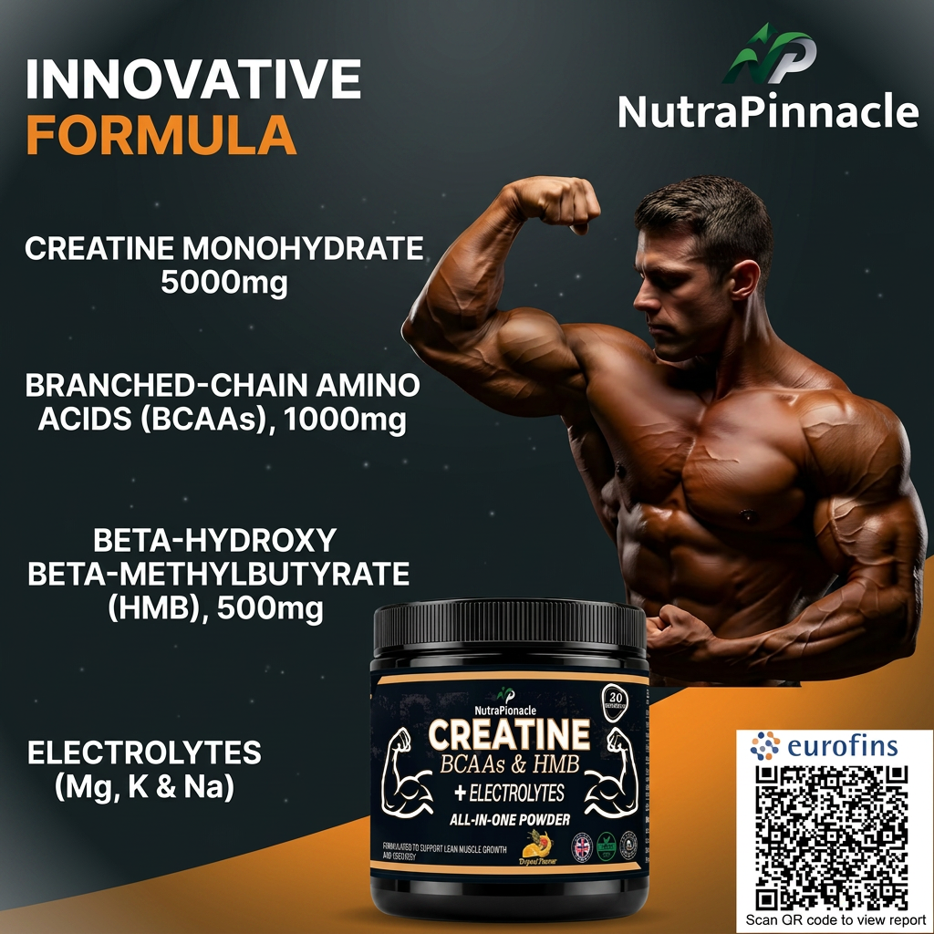 NutraPinnacle Creatine Blend (3-in-1) Formula: Creatine Monohydrate, BCAAs, HMB & Electrolytes (Potassium, Sodium, Magnesium) Lean Muscle, Recovery & Hydration -Sugar-Free, Vegan, 30 Servings, Adult