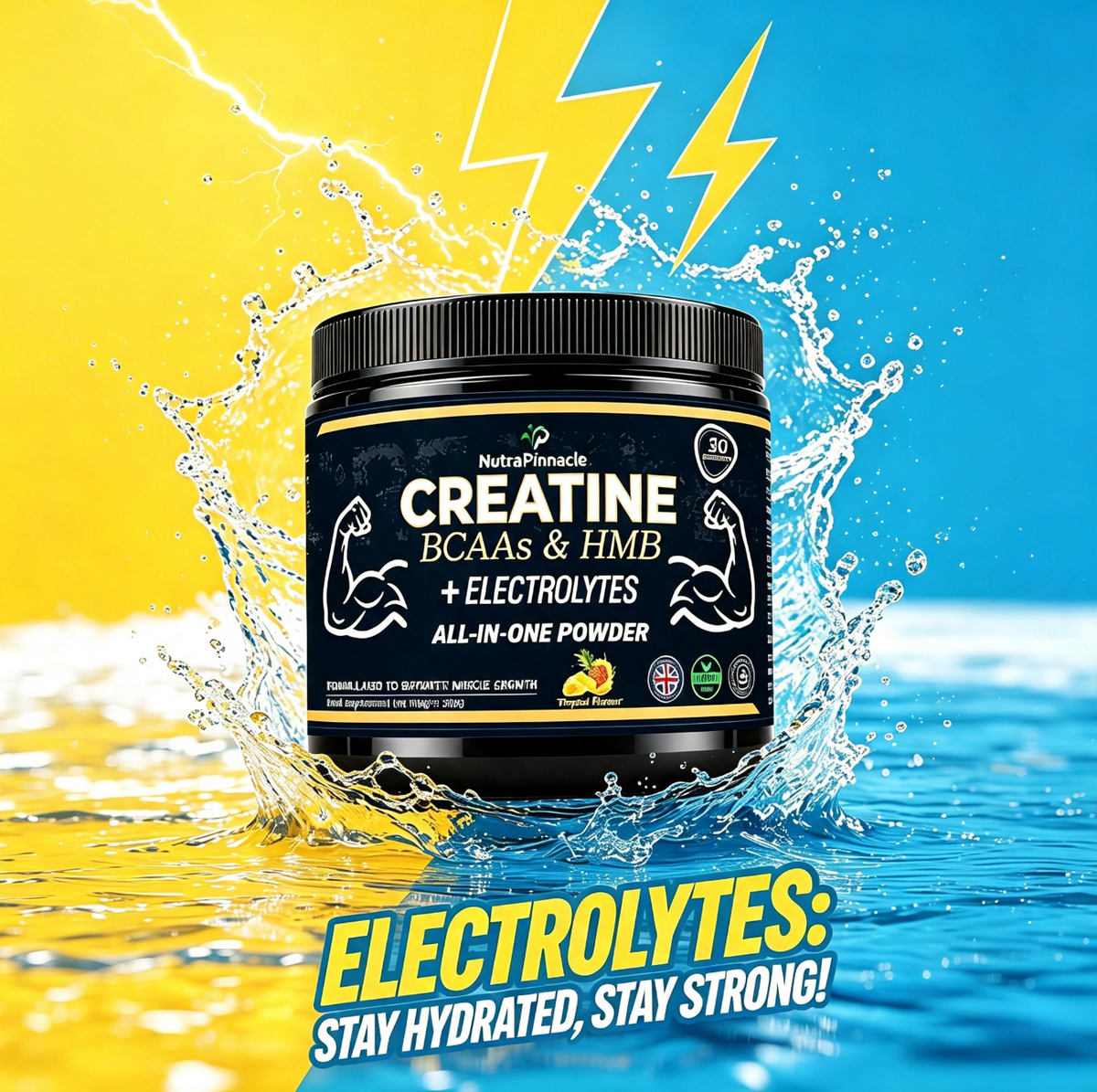 NutraPinnacle Creatine Blend (3-in-1) Formula: Creatine Monohydrate, BCAAs, HMB & Electrolytes (Potassium, Sodium, Magnesium) Lean Muscle, Recovery & Hydration -Sugar-Free, Vegan, 30 Servings, Adult
