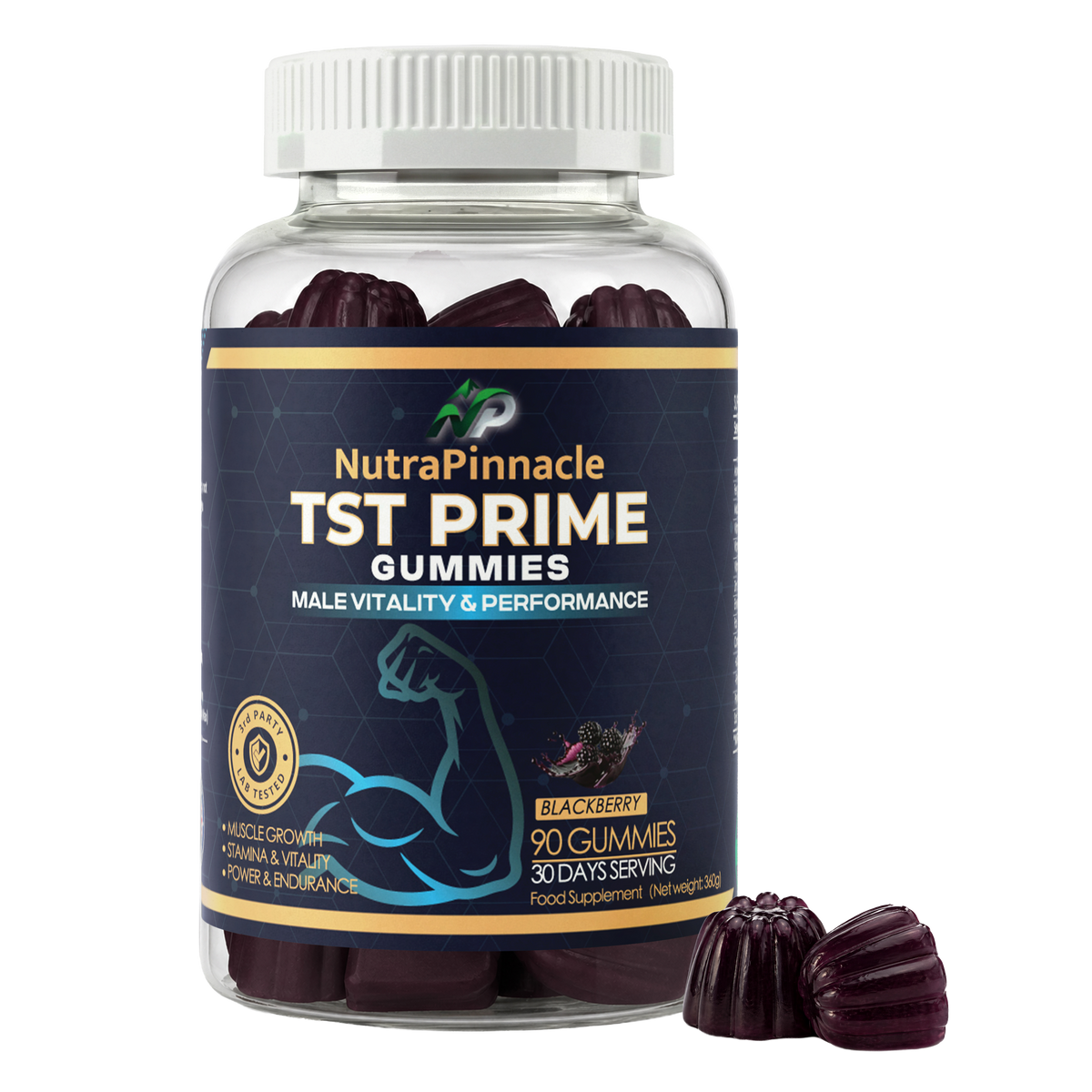 NutraPinnacle TST Prime Gummies -12,000mg Extract (7-in-1) Ashwagandha, Fenugreek, Maca, Zinc, D3, B6, B12 | Muscle Support, Vitality, Stamina & Endurance | Vegan Blackberry | 90 Gummies,30 Day Supply