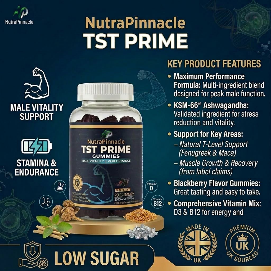 NutraPinnacle TST Prime Gummies -12,000mg Extract (7-in-1) Ashwagandha, Fenugreek, Maca, Zinc, D3, B6, B12 | Muscle Support, Vitality, Stamina & Endurance | Vegan Blackberry | 90 Gummies,30 Day Supply