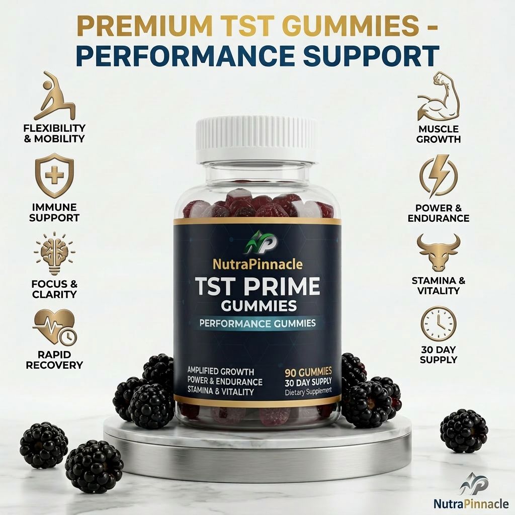 NutraPinnacle TST Prime Gummies -12,000mg Extract (7-in-1) Ashwagandha, Fenugreek, Maca, Zinc, D3, B6, B12 | Muscle Support, Vitality, Stamina & Endurance | Vegan Blackberry | 90 Gummies,30 Day Supply