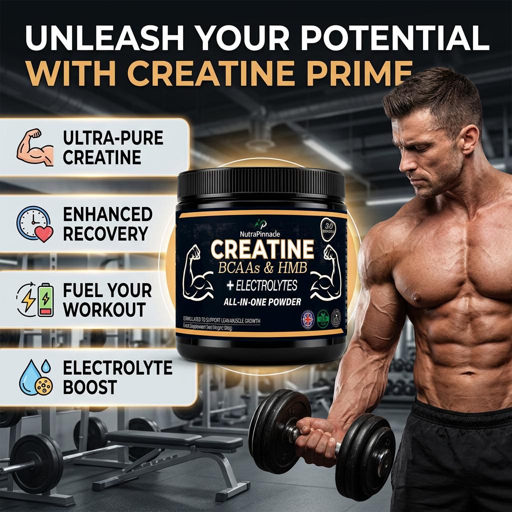 NutraPinnacle Creatine Blend (3-in-1) Formula: Creatine Monohydrate, BCAAs, HMB & Electrolytes (Potassium, Sodium, Magnesium) Lean Muscle, Recovery & Hydration -Sugar-Free, Vegan, 30 Servings, Adult